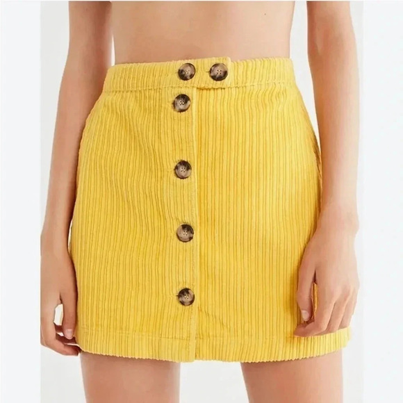 Urban Outfitters Alexa Yellow Corduroy Button Down Mini Skirt Medium - Picture 1 of 6